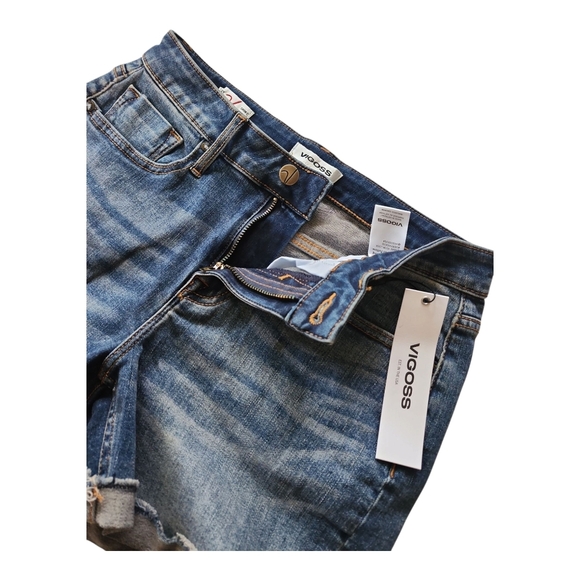 Vigoss Classic Blue Denim Shorts Women's 27 Mid-Rise, Distressed, Summer Casual - Picture 2 of 11
